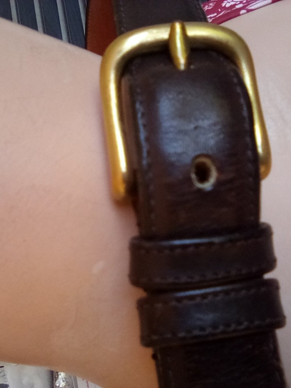 Coach Tan Brown Leather Belt - Classic Stitch Detail With Solid Brass Buckle.